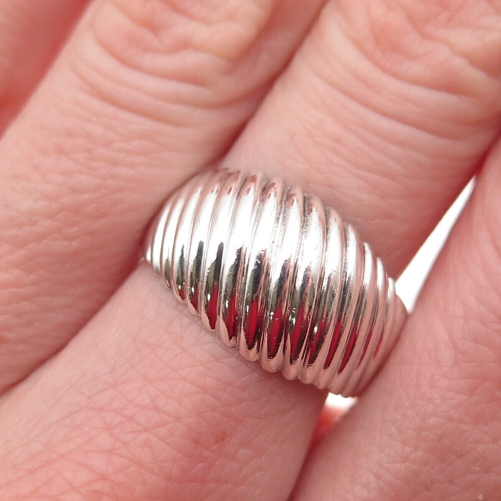 Chapal Zenray 925 Sterling Silver Vintage Modernist Ribbed Ring Size 8.25